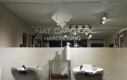 Mirror wash basins at Nat Cargius Hairdressing salon in Rossett, Wrexham